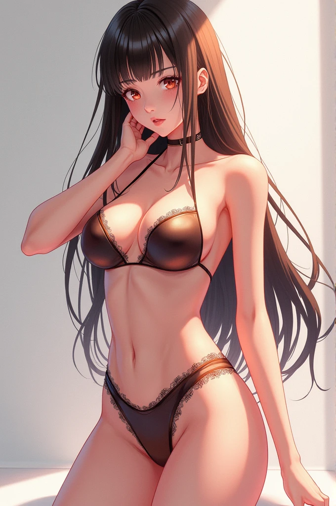 {best qualityer}， {{tmasterpiece}}， {Extremely Delicately Beautiful}，Excellent light and shadow，Extremely detailed wallpapers，，1girll，Blushlush，Straight hair，brunette color hair，Long flowing hair，Black color hair，Strong sunshine，Superskirt，，Female secretary，Delicate hair，Authentic skin texture，Bigchest，Light pores and skin wrinkles，Mid-shoulder，（（Strong light shines on the face））， full bodyesbian，beautifullegs，8K，Front lens，Black silk beautiful legs，revealing breasts，The reveal panties，camel's foot，Female slaves，sm，Sweat all over the body，Broken clothing