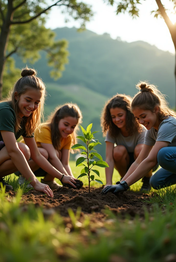 Mga kabataan na masayang nag tree planting cinematic ang theme
