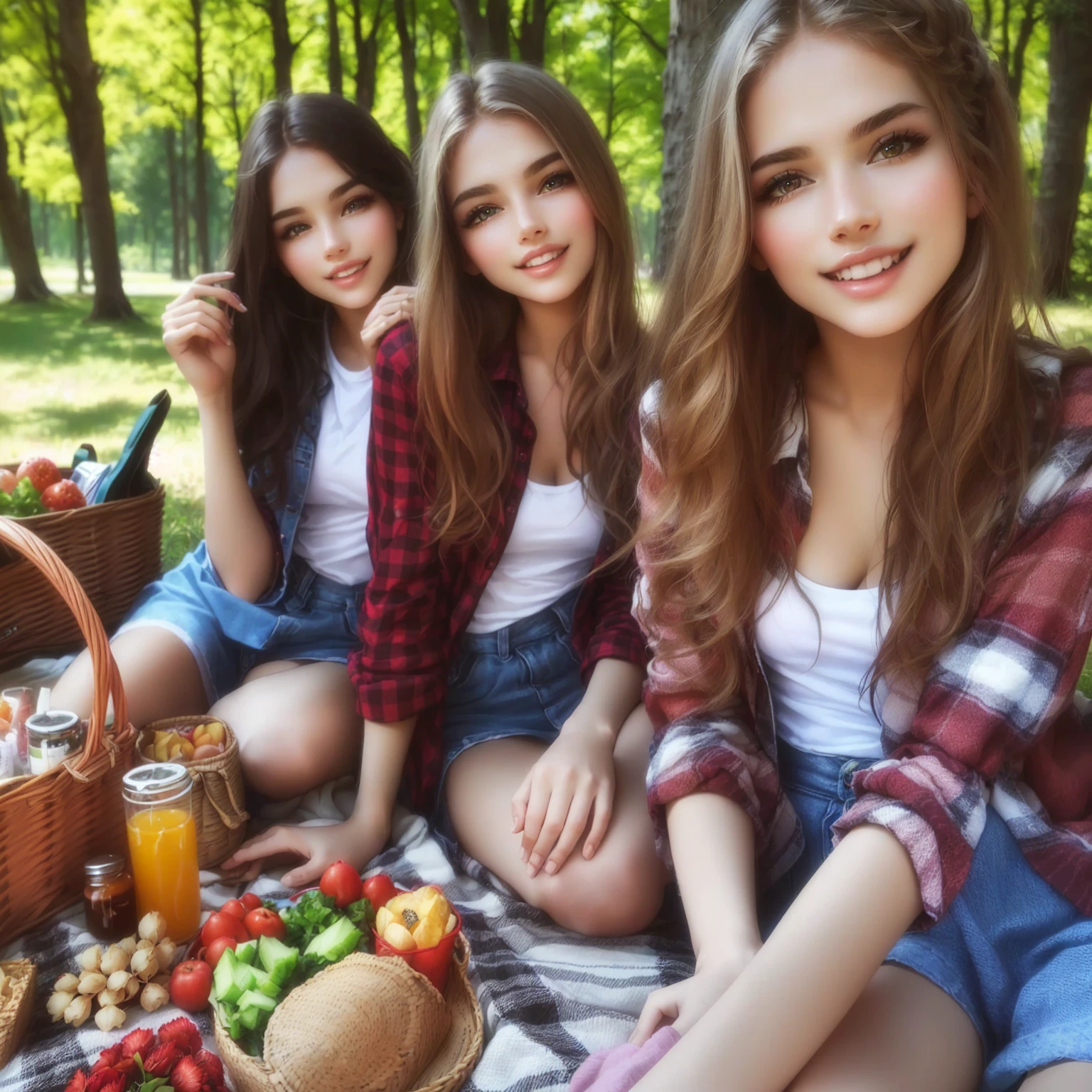 three women sitting on a blanket in a park with a picnic basket, beautiful girls, cute girls, 3 young and beautiful women, forest picnic, young girls, attractive girl, beautiful women, having a picnic, beautiful alluring women, college girls, young women, beautiful image, profile pic, people on a picnic, girls, beautiful girl, ukrainian girl