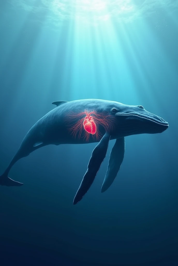 a blue whale with a visible heart