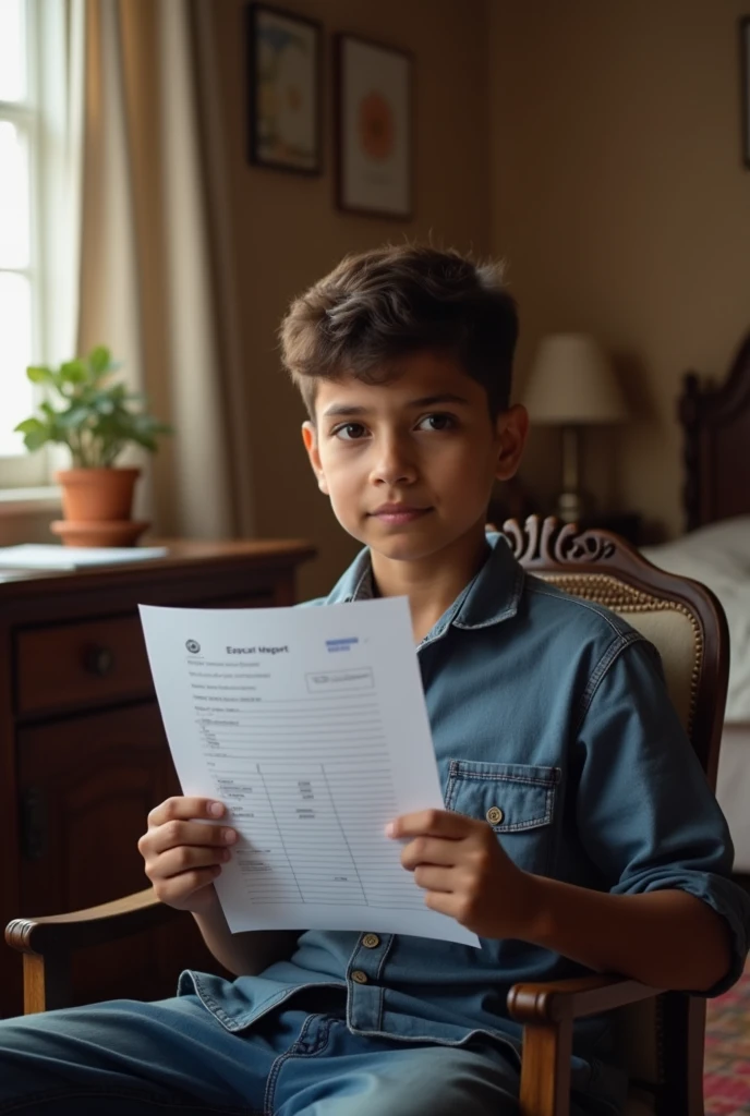 12th standard boy sitting in the corner of his room with his report card in an Indian family