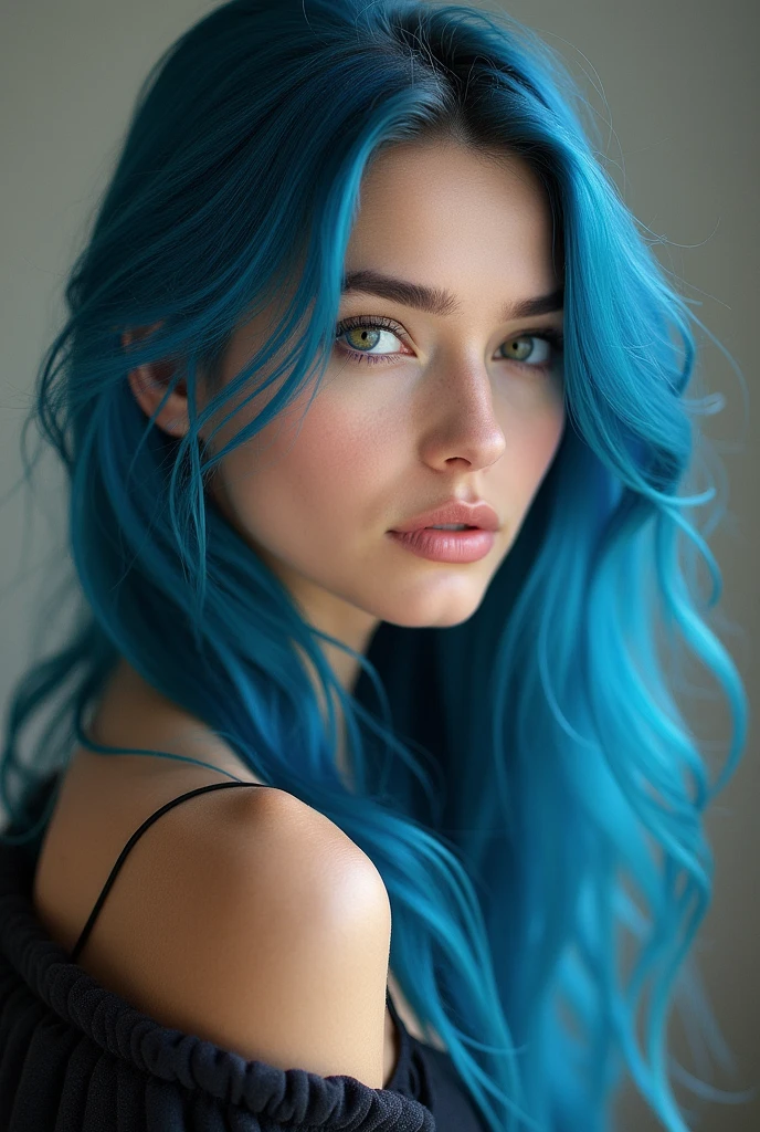 nordic style, female model, blue hair, portret photo