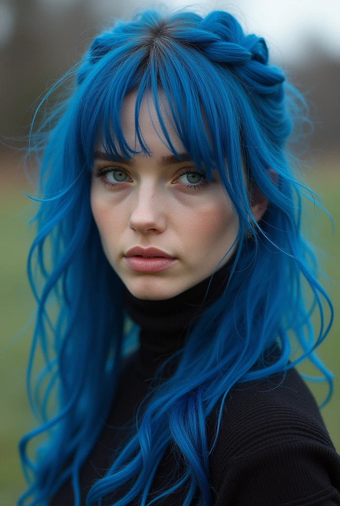 nordic style, female model, blue hair, portret photo