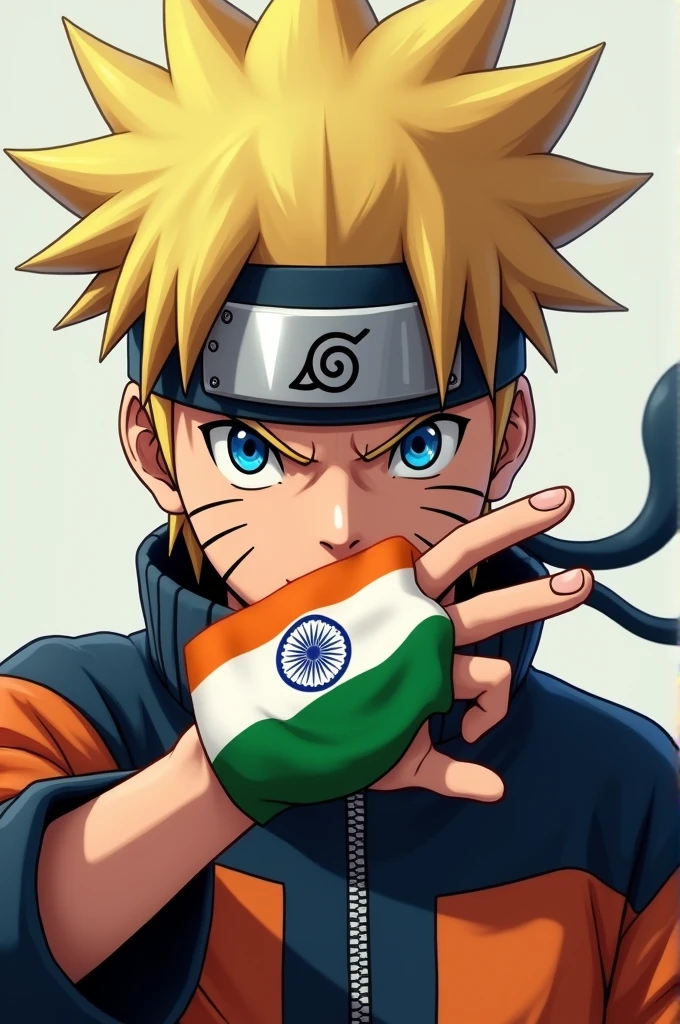 Realistic Naruto have indian flag on his hand