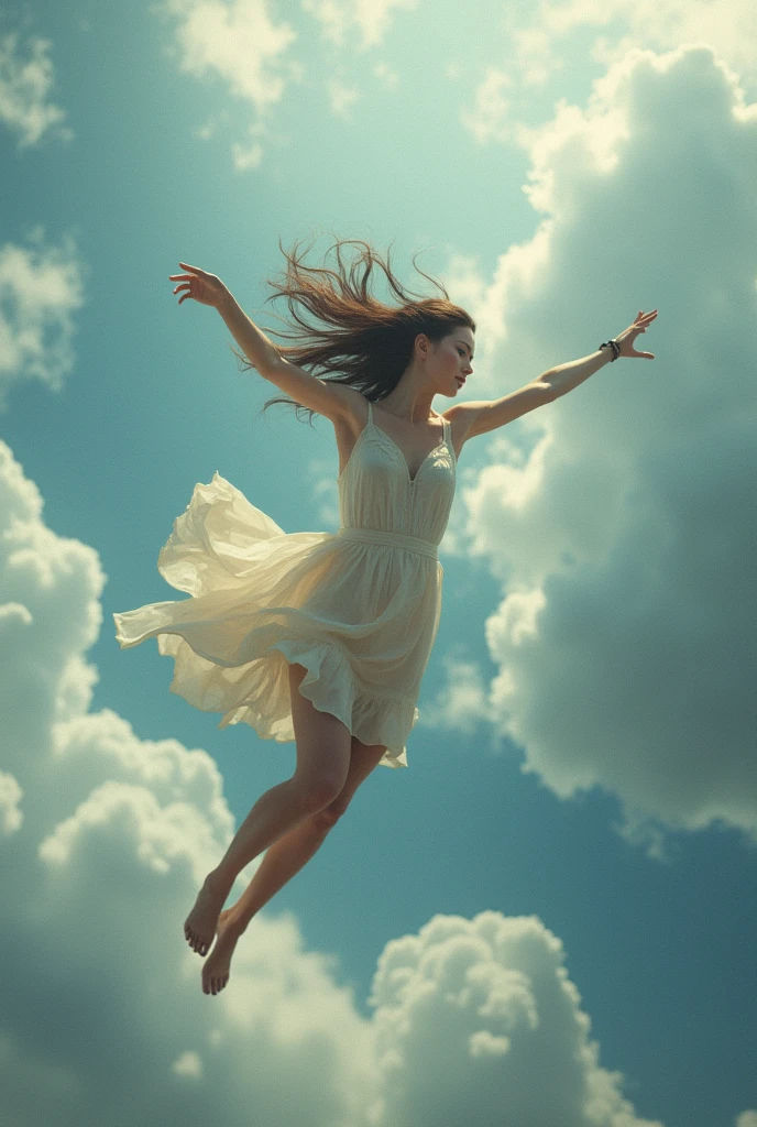Woman falling headfirst from the sky