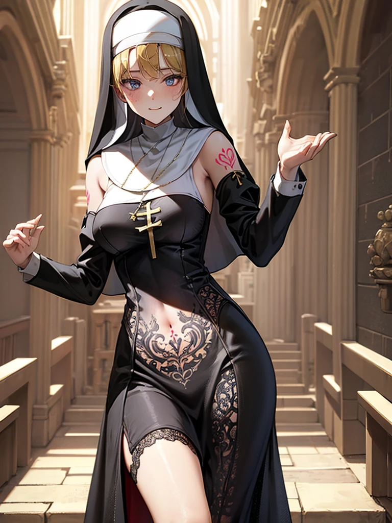 seductive nun, masterpieces, 16K, HD, dancer clothes, corruption tattoo, Tighten nun dresses, sexy