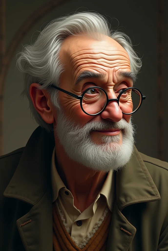 Old man with Greek nose and glasses in profile