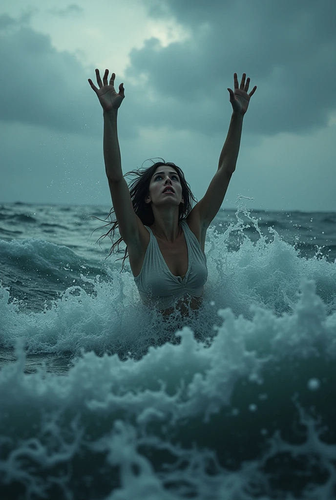Woman drowning in the sea