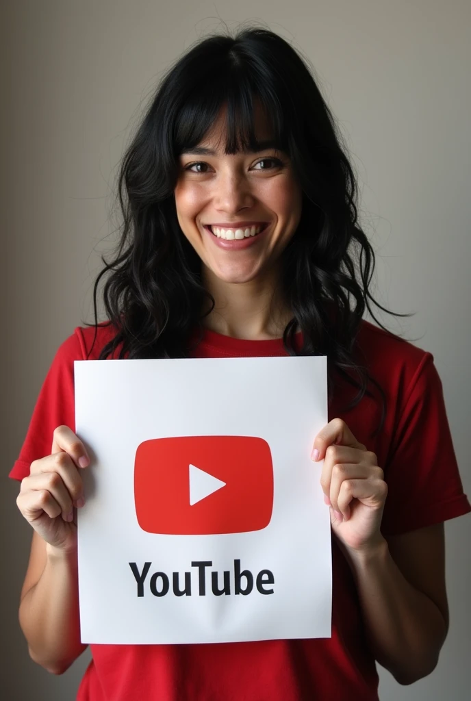 One with black hair and holding a youtube sign