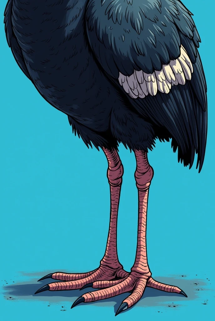 A drawing-like illustration of just the legs and part of the wing of the Guinea Fowl animal.. This chicken's wings are black with white spots.. The background of the image will be blue and will have the le written, in pixar style letters: “Angolinha”.