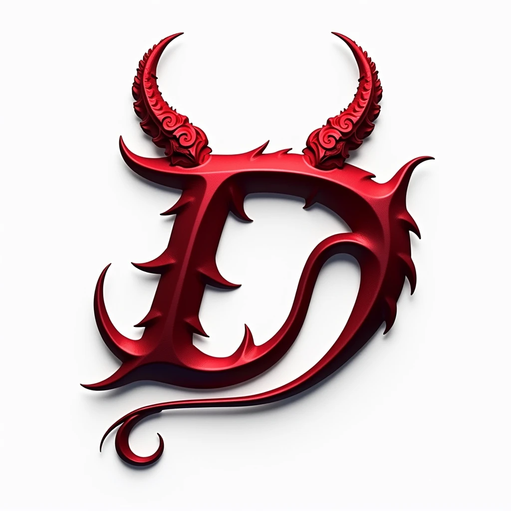 (logo design) sexy evil logo, a sexual striking red letter D, adorned with demon horns, and a sinuous demon tail extending from the base, dynamic and bold, emphasizing a dark theme, glossy finish, high-resolution, creating an impression of sexuality and power. White background. 