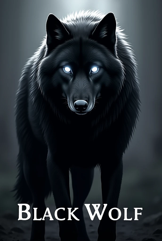 A simple slogan of a black wolf with white eyes with the name "BlackWolf" below