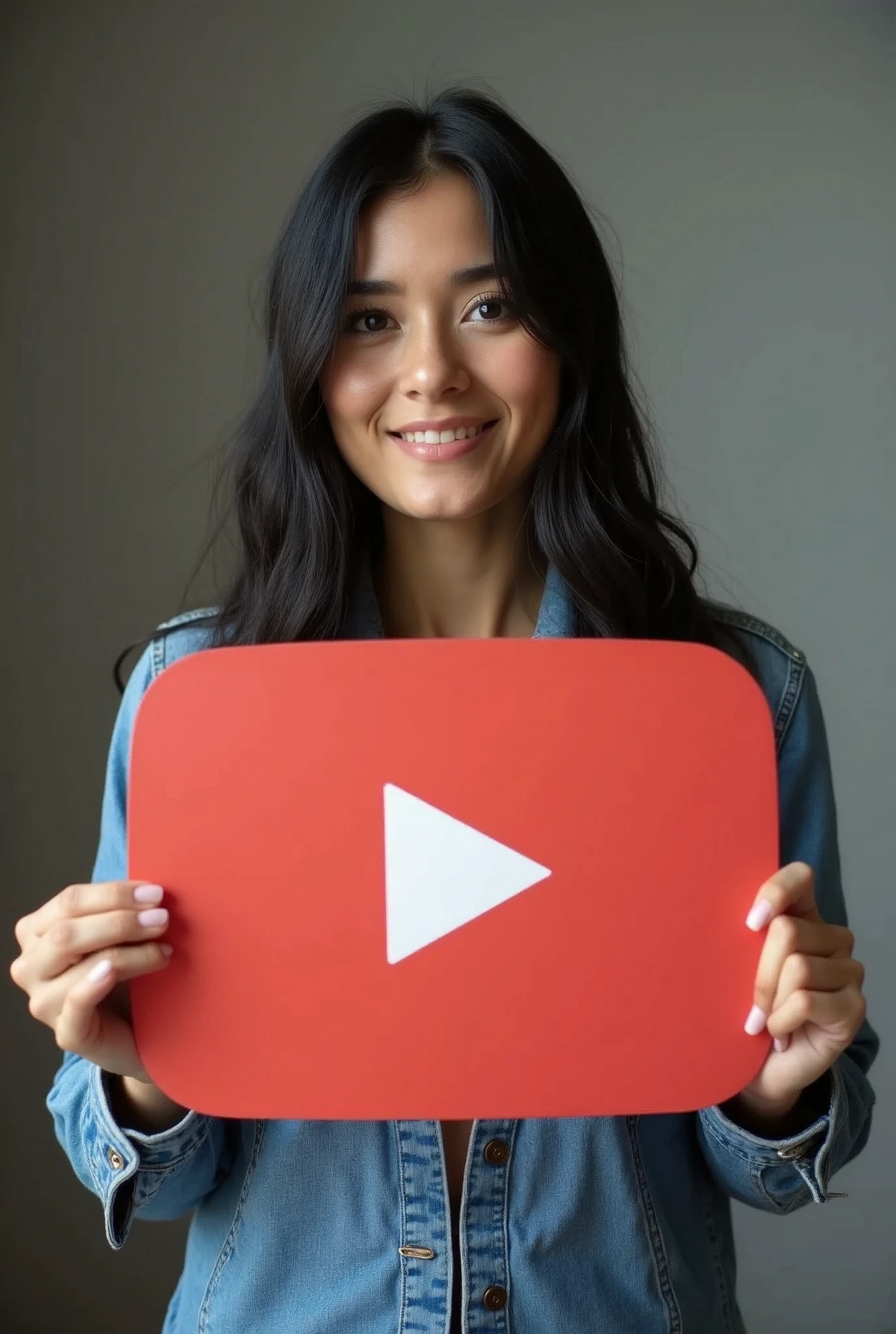 One with black hair and holding a youtube sign