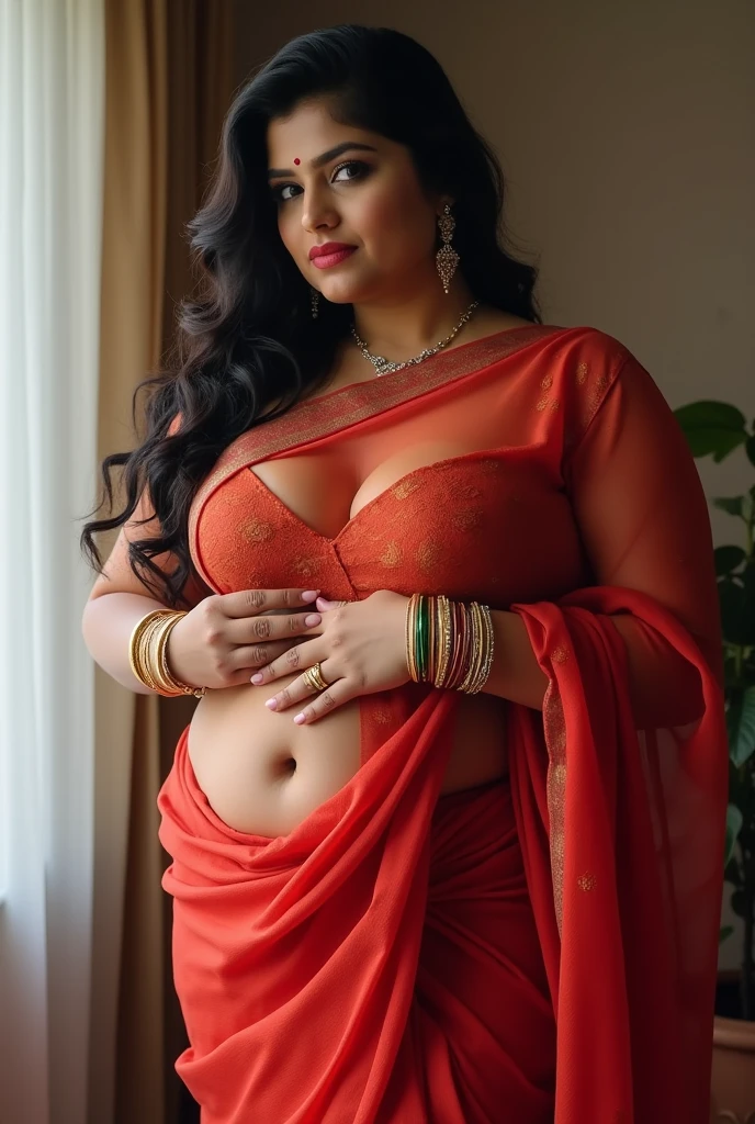 Veil, BBW , curvy, Busty, Fat ass curvy woman is lifting her saree and SHOWING HER ASS in SMALL THONG panty and sexy blouse in bangles