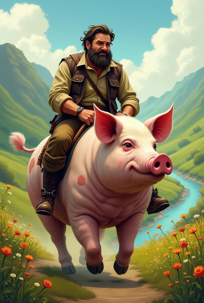 Man riding a pig