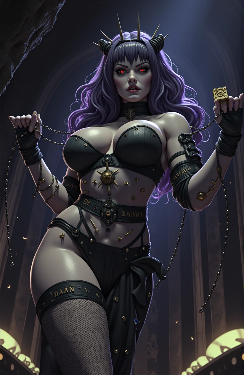 callizto as a cenobite from the hellraiser movies holding the golden cube in front of her like she is offering the viewer to take it