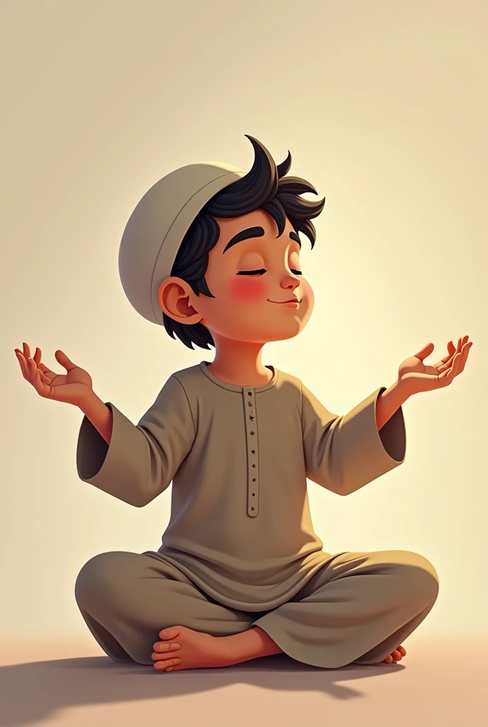 muslim boy,raise palm hands opposite the shoulders