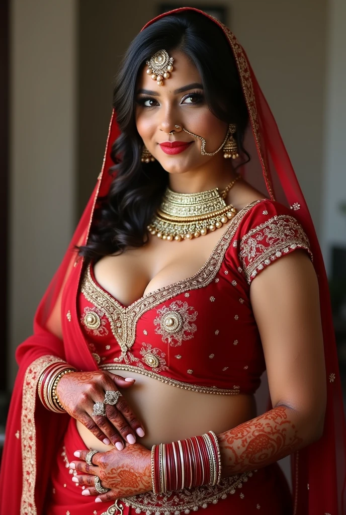 FULL BODY PICTURE, in MEHANDI HENNA TATTOO ON BOTH HANDS, Indian bride underarms,  SHOWING HER ARMPITS,  BBW ,In Veil , Wet curvy, busty Desi Mommy in BIKINI and showing her big showing cleavage inside BIKINI sleeveless blouse and Nose Ring, many bangles in both hands,Earings, Necklace ,Lipstick ,Navel,Indian, Chubby, showing her curves , 
