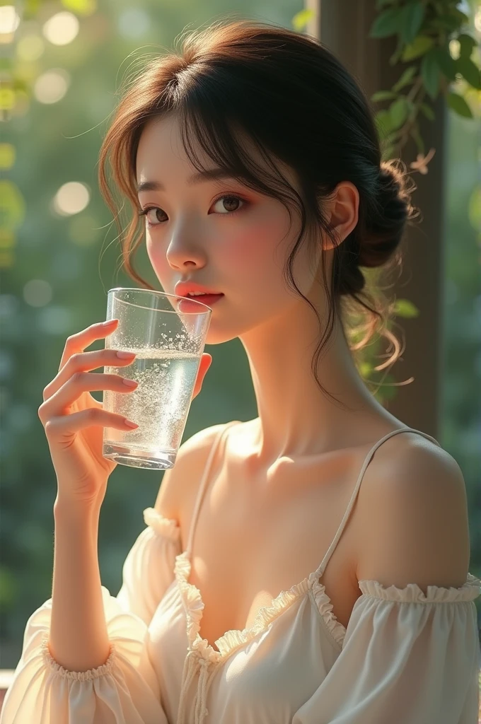a woman drinking water