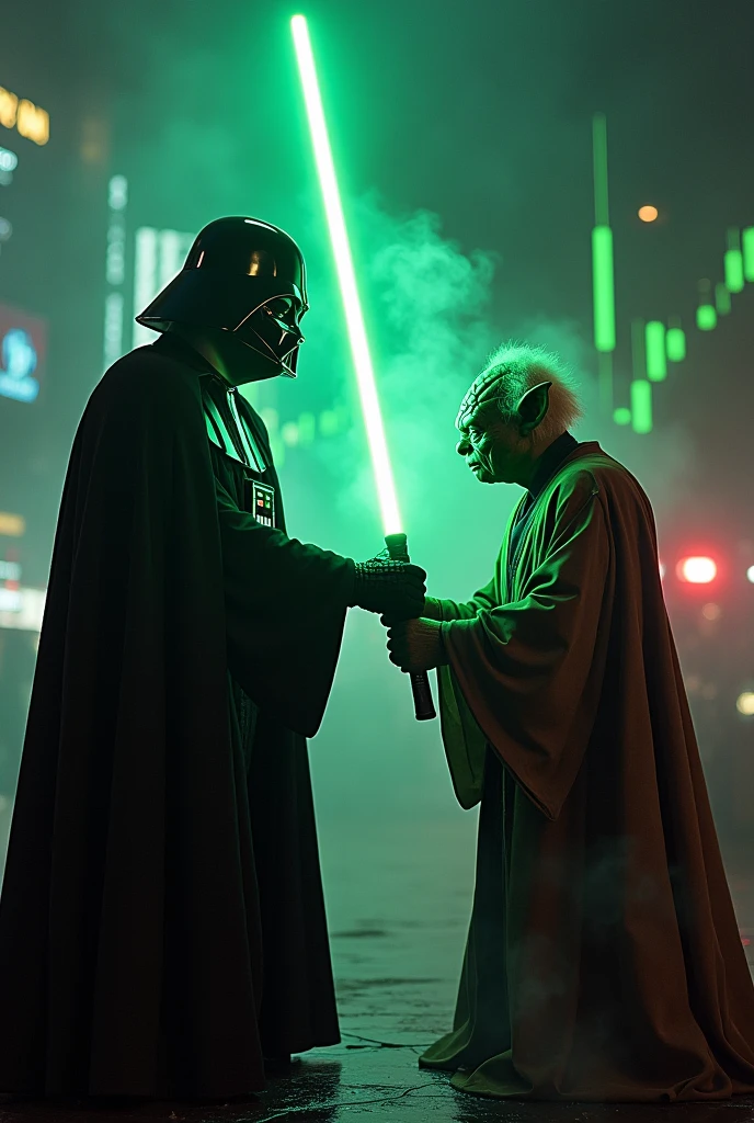 fight between master yoda against darth vader, financial market background image