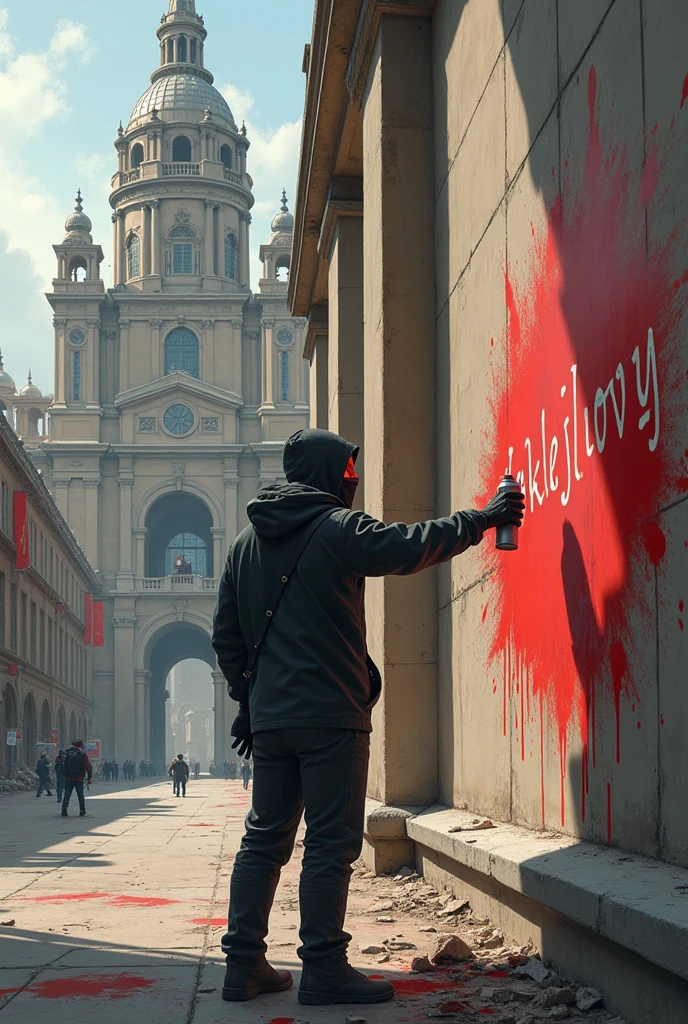 Protester graffiti  dictator
