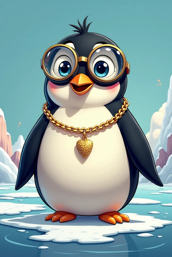 Penguin wearing googles and gold chain cartoonish