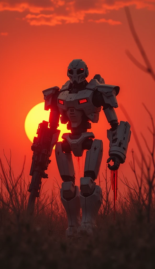 the machine is bleeding to death. sunset background