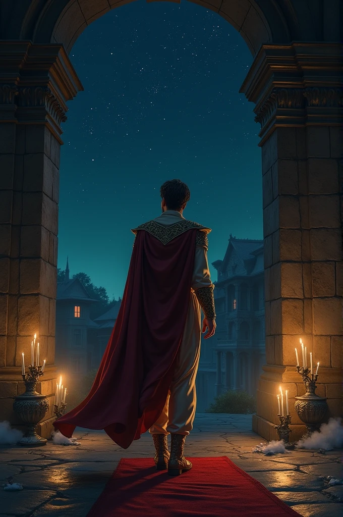((best quality)), ((masterpiece)), (detailed), perfectly do O rei Dario, dressed in royal costumes, walks restlessly in his palace at night, worried about Daniel. Ao fundo, the dark sky dotted with stars.