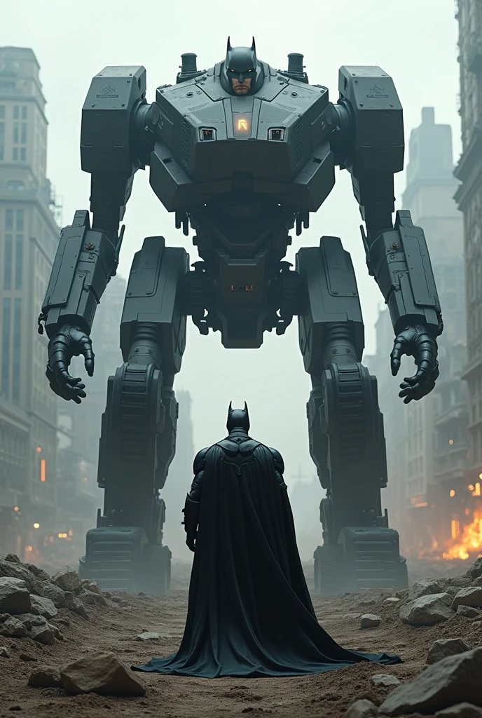 Batman with the Knightcrawler behind him is standing in the post apocalyptic ruins, badass batmobile tank design, batman tank, armored crawling tank, star citizen concept art, 8 k high detail concept art, batman mecha, concept design art octane render, concept art h 8 0 0, craig mullins style, high detail concept art, ultra detailed concept art, concept art octane render