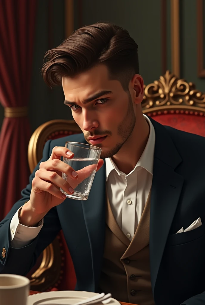 A rich young man drinking water
