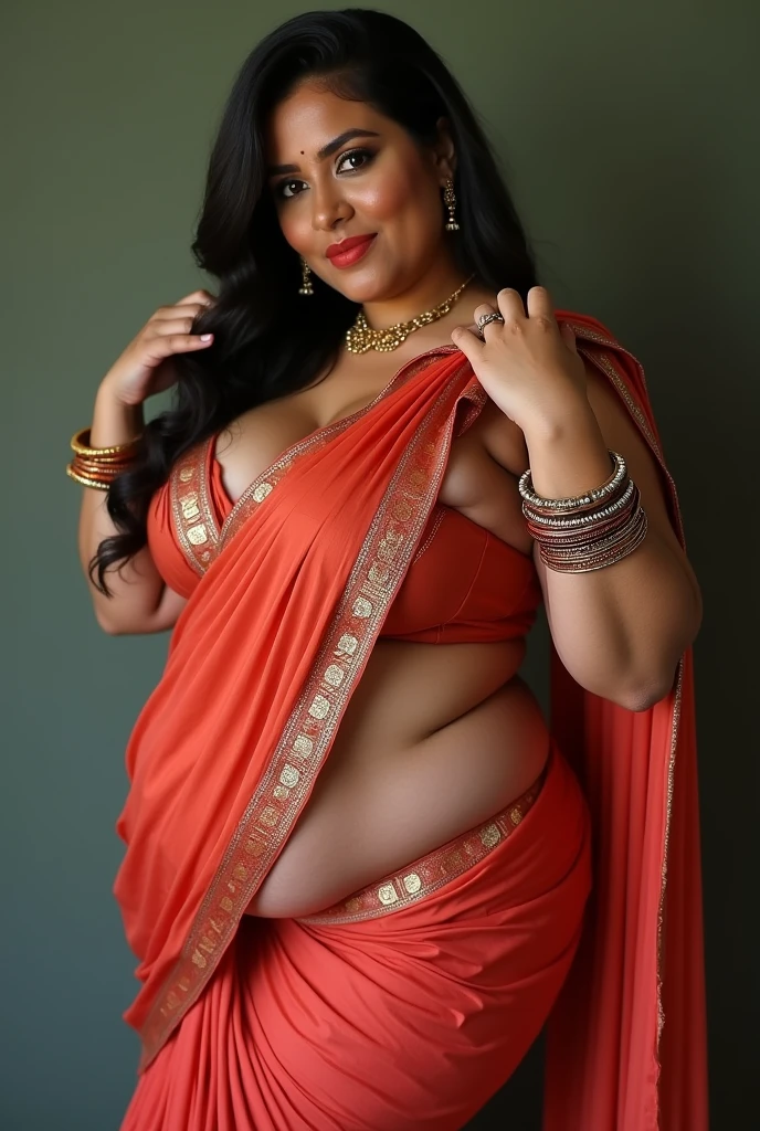 Veil, BBW , curvy, Busty, Fat ass curvy woman is lifting her saree and SHOWING HER ASS in SMALL THONG panty and sexy blouse in bangles