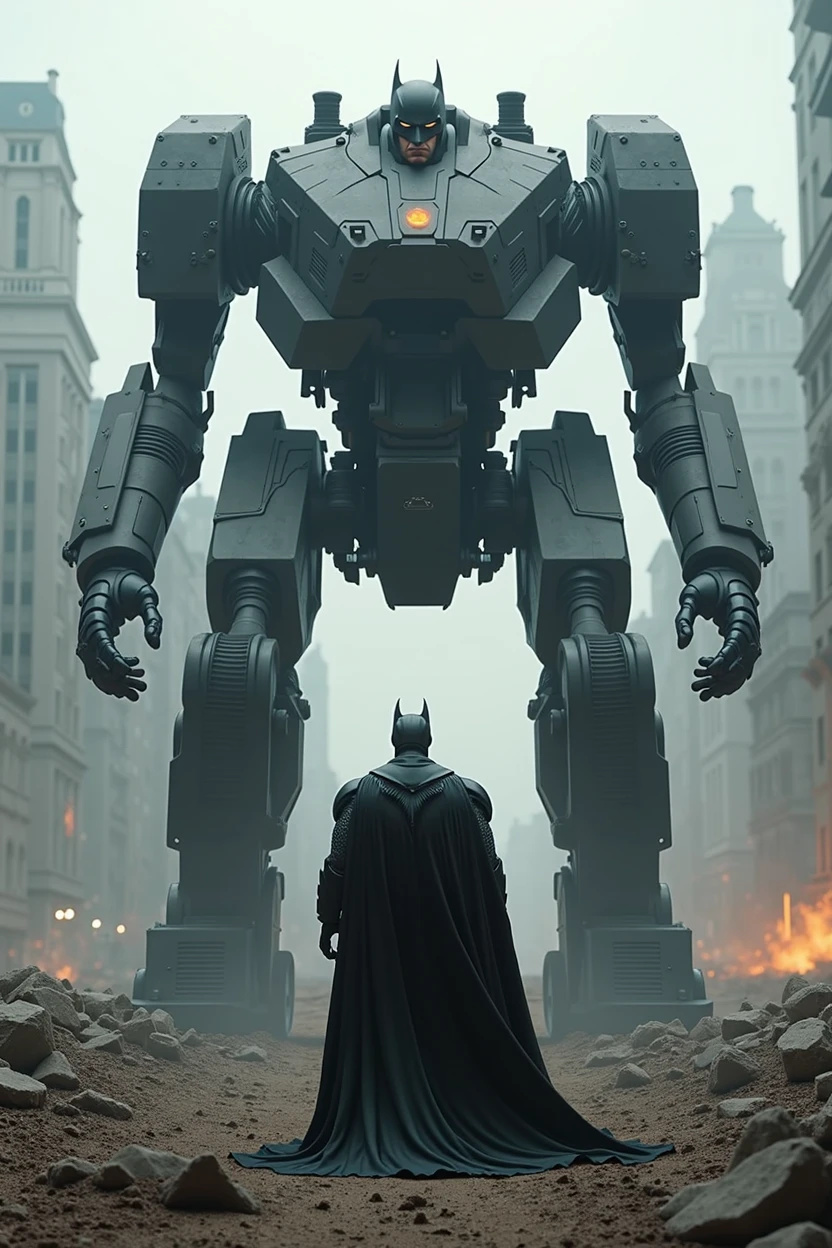 Batman with the Knightcrawler behind him is standing in the post apocalyptic ruins, badass batmobile tank design, batman tank, armored crawling tank, star citizen concept art, 8 k high detail concept art, batman mecha, concept design art octane render, concept art h 8 0 0, craig mullins style, high detail concept art, ultra detailed concept art, concept art octane render