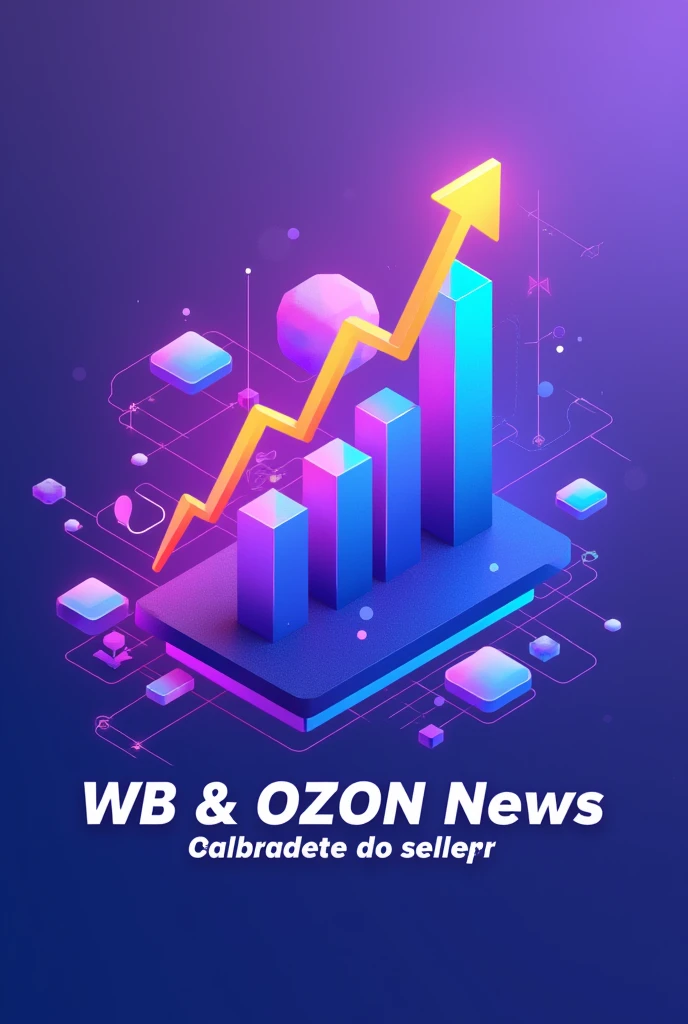 A vibrant logo for a Telegram channel that helps sellers increase sales on Wildberries and Ozon. The logo should evoke associations with growth, success, and profit. Use a gradient of purple (Wildberries) and blue (Ozon) colors with elements symbolizing upward movement, such as an arrow pointing up, a graph, or a chart. The channel name is "WB & OZON News: Главное для селлера". --ar 1:1