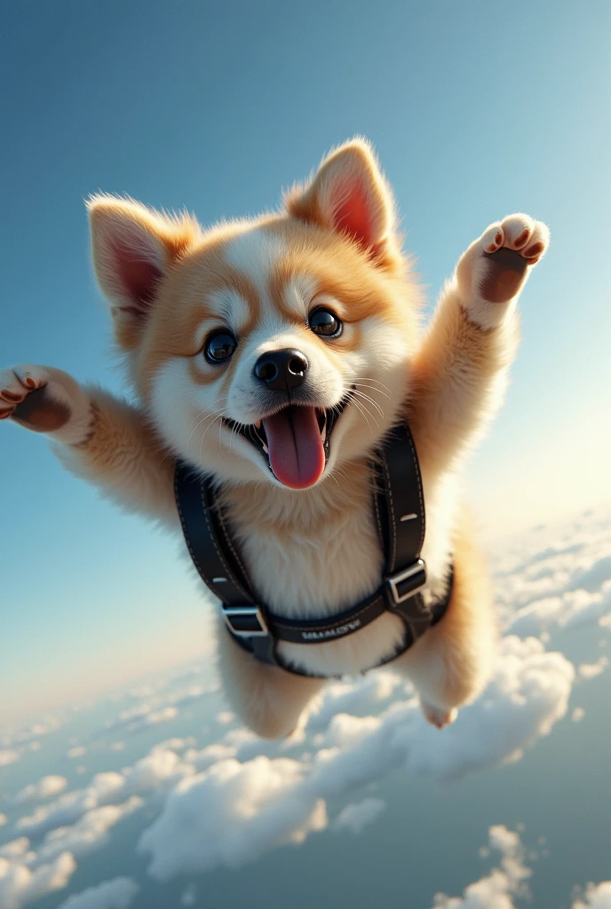 create an image of a dog skydiving