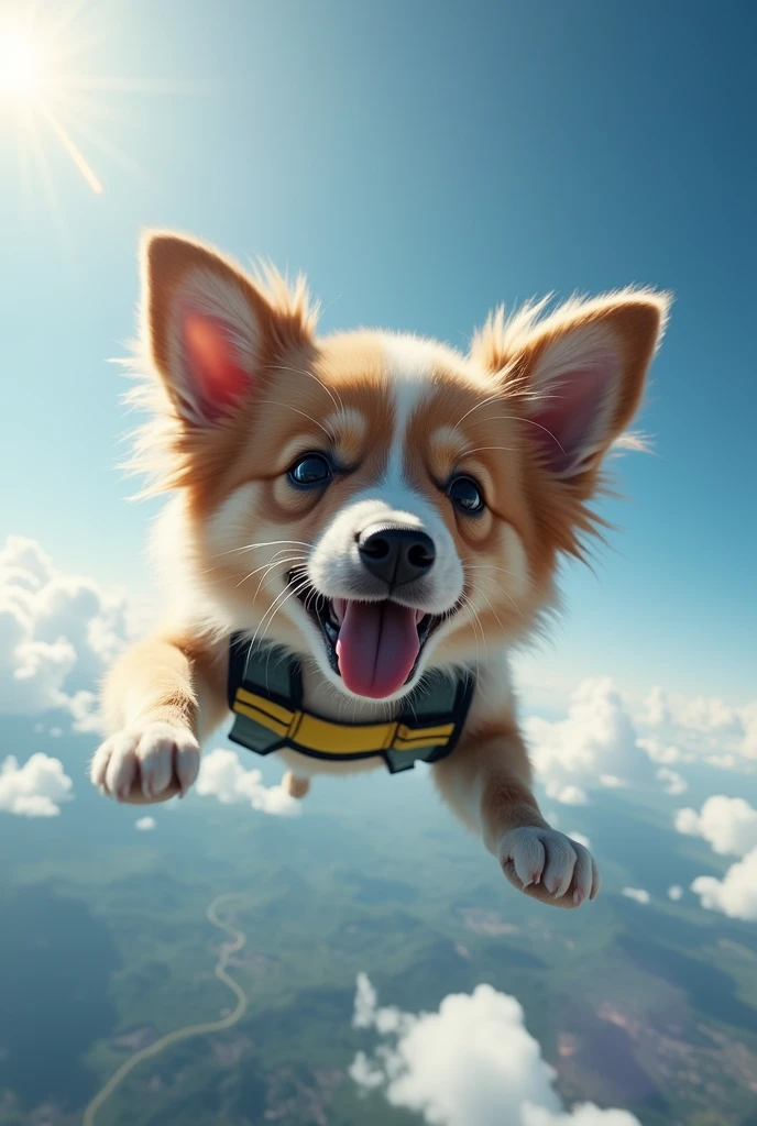 create an image of a dog skydiving