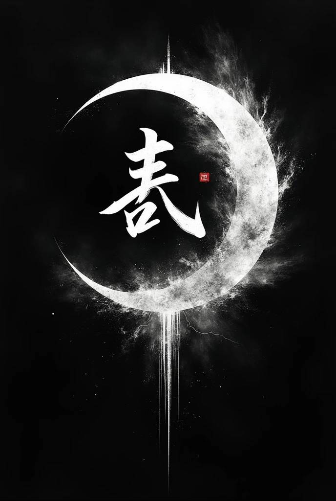 Half moon with love kanji for black and white dark style tattoo