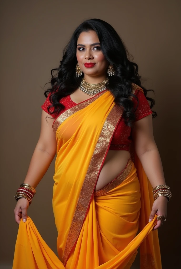 VEIL SAREE, BBW Fat ass curvy woman is lifting her saree and SHOWING HER ASS in SMALL THONG panty and sexy blouse in bangles