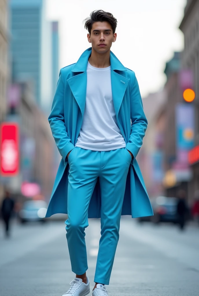Ek Yung ladka sky blue coat pant me ho white juta