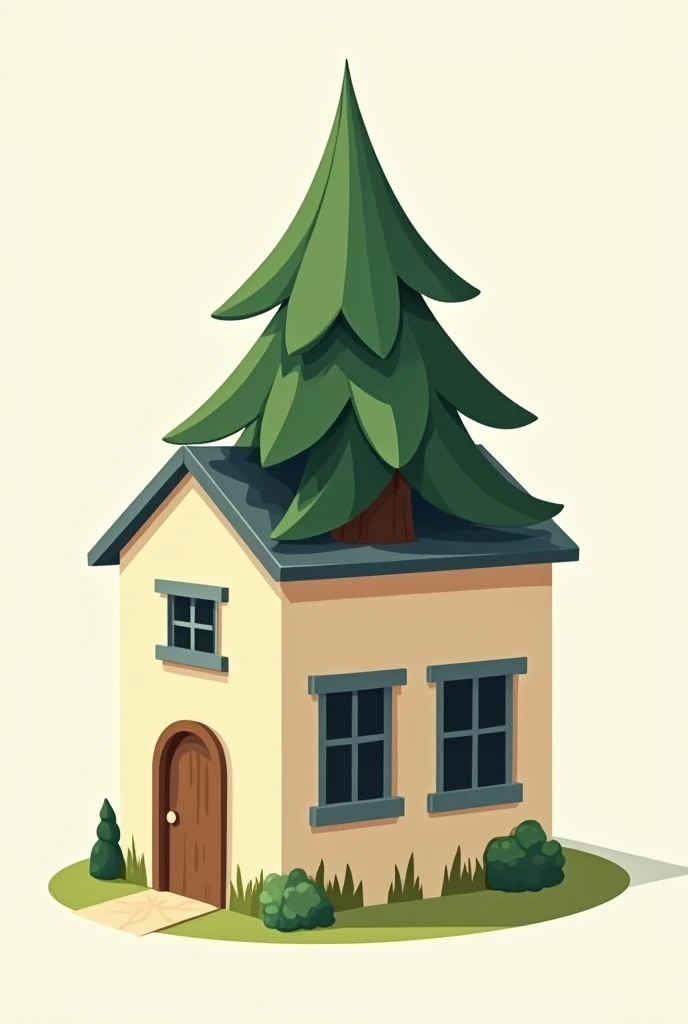 Create an image of a house with a pine tree inside that is 2D