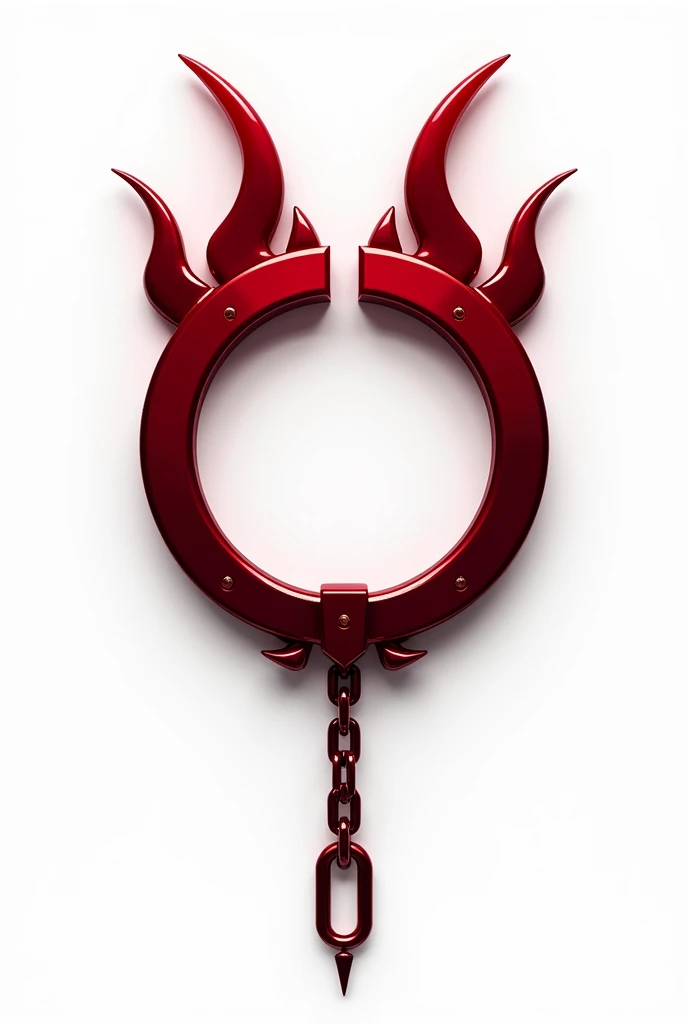 (logo design) sexy evil logo, a sexual striking red handcuff, adorned with demon horns and a sinuous chain tail extending from the base, dynamic and bold, emphasizing a dark theme, glossy finish, high-resolution, creating an impression of sexuality and power. White background. 