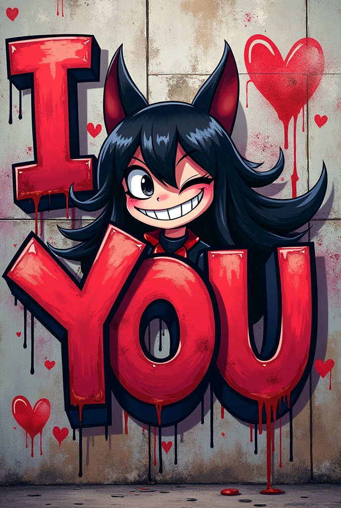 Make a graffiti that says I love you with a kuromi
