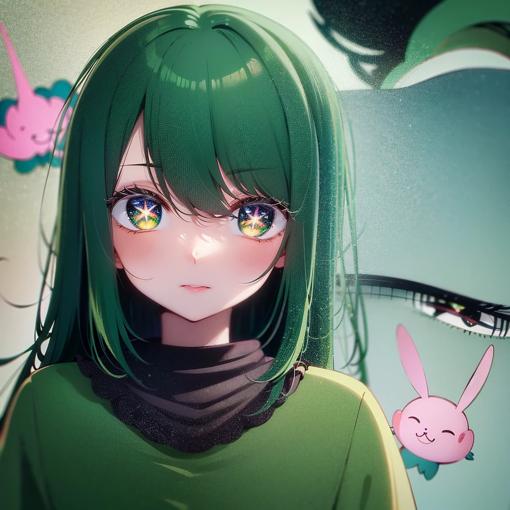 anime style, green color, eye, cute