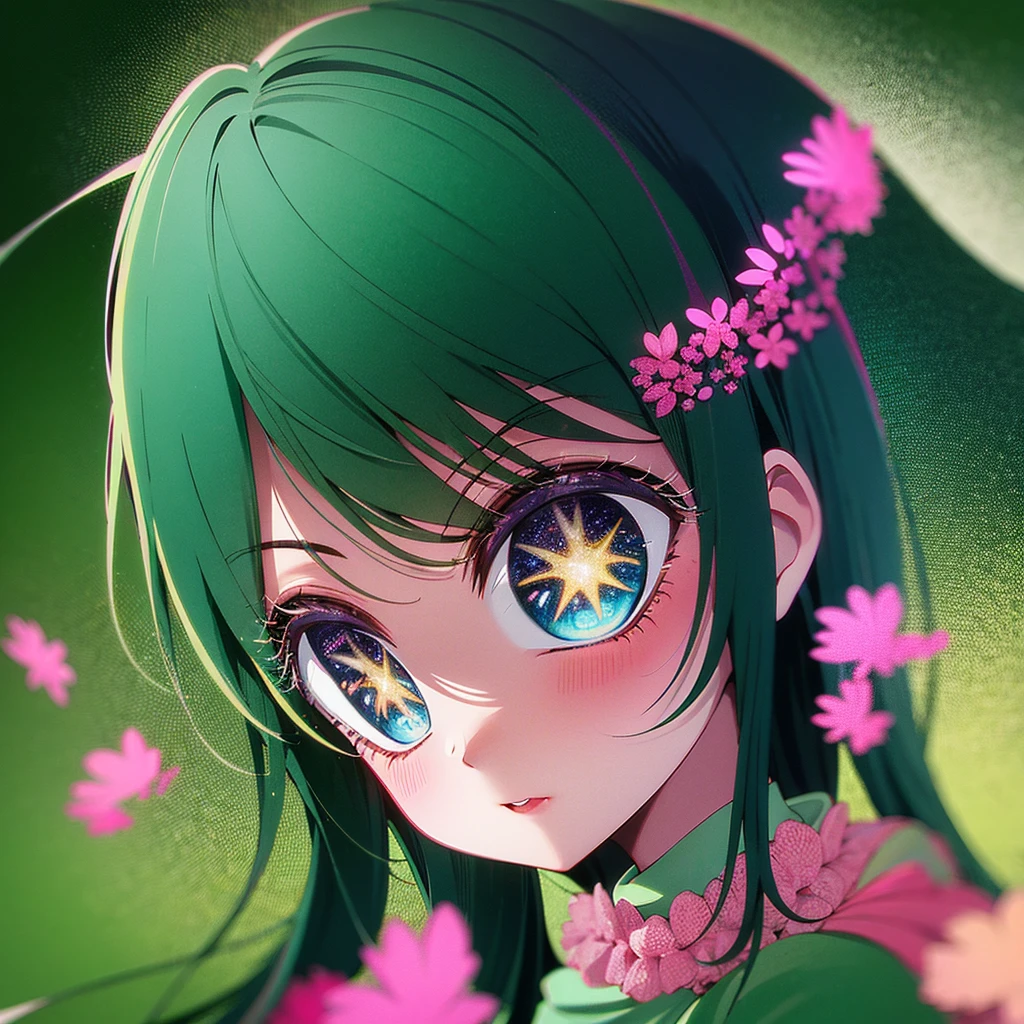 anime style, green color, eye, cute