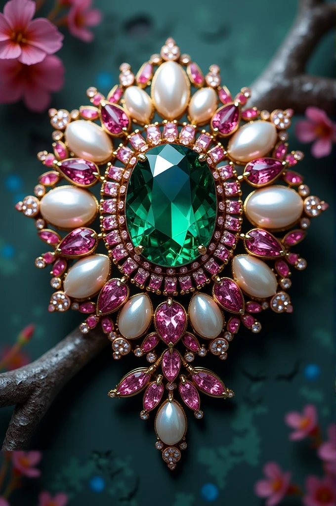 Chef d'oeuvre. Magnifique broche en tourmaline de Madagascar orné de pierre précieuse de haute joaillerie. Savoir-faire. Haute qualité. Grande finesse. ((Ultra détaillé)). Dans le décor se trouve également dispersé des véritables perle de culture ainsi que des opaline rare. Chef d'oeuvre