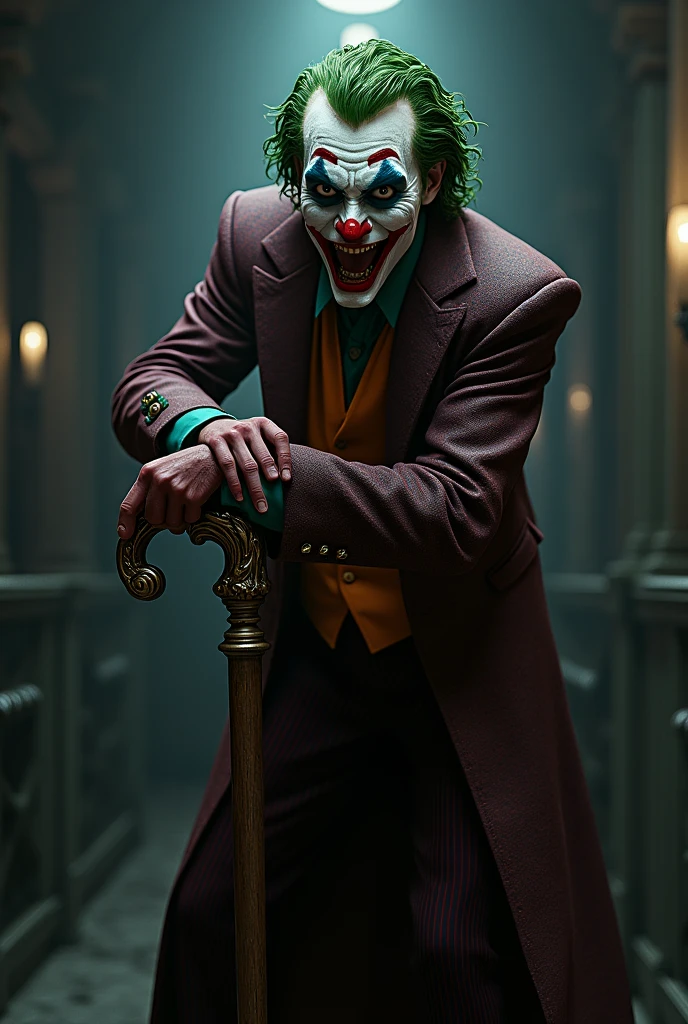 Surprised Joker leaning on a cane