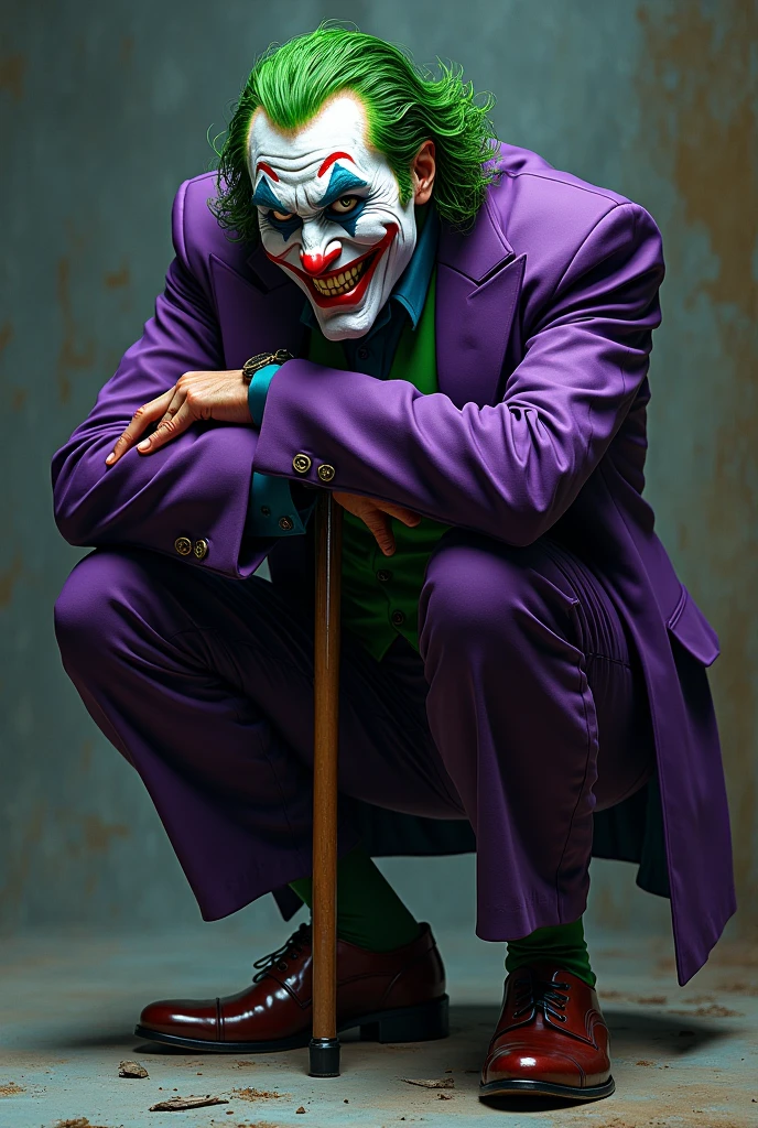 Surprised Joker leaning on a cane