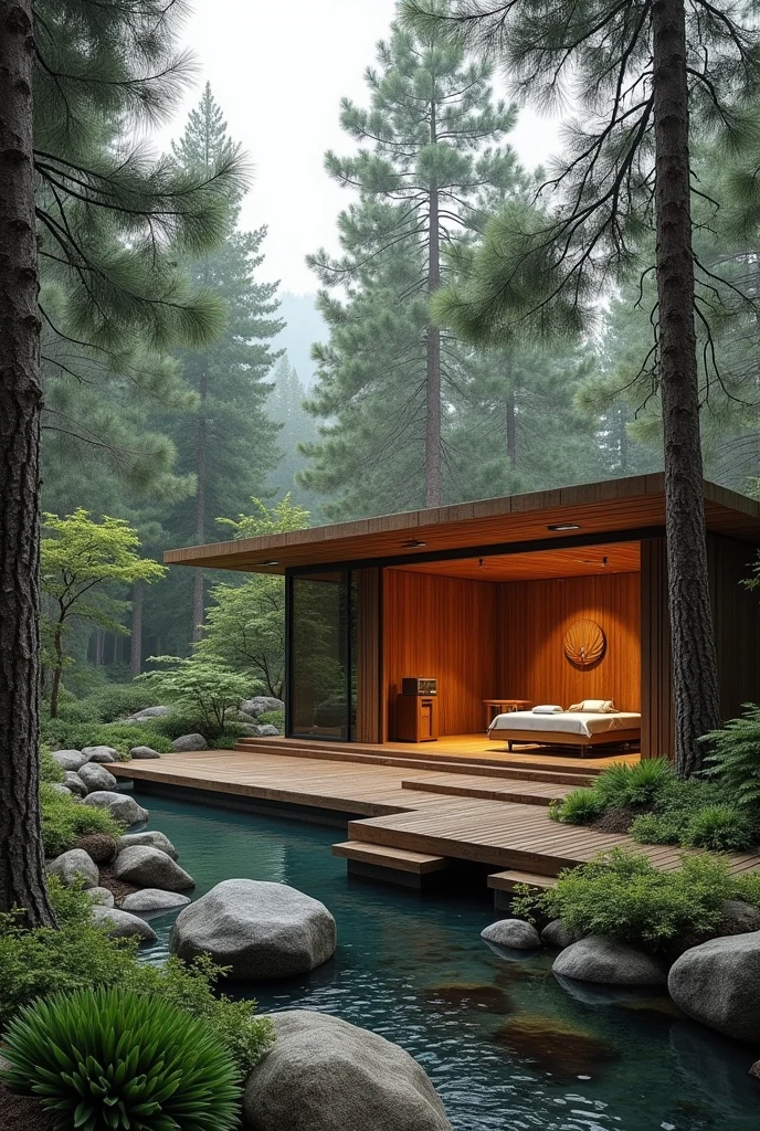 Create a spa near a pine forest