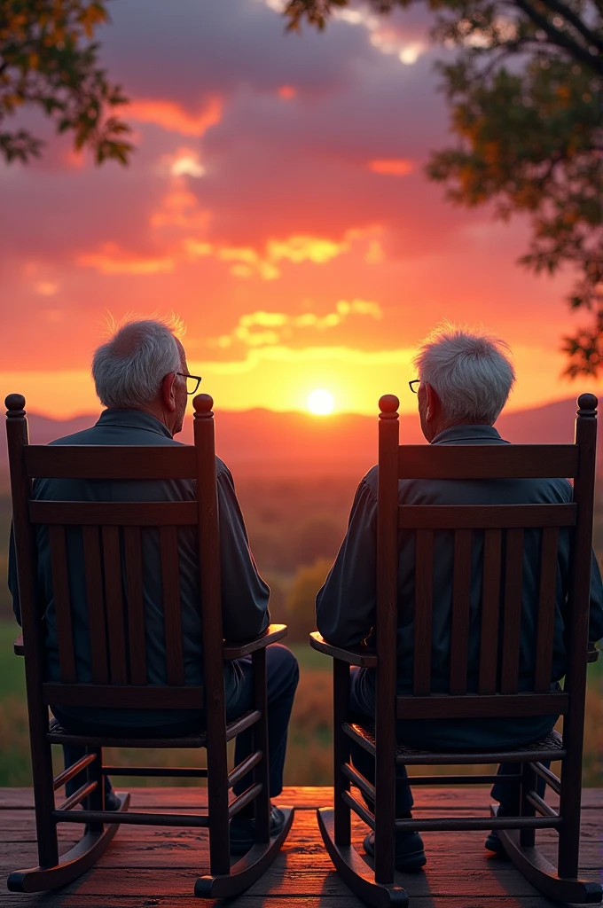 Grandparents sitting watching the storm outside the house