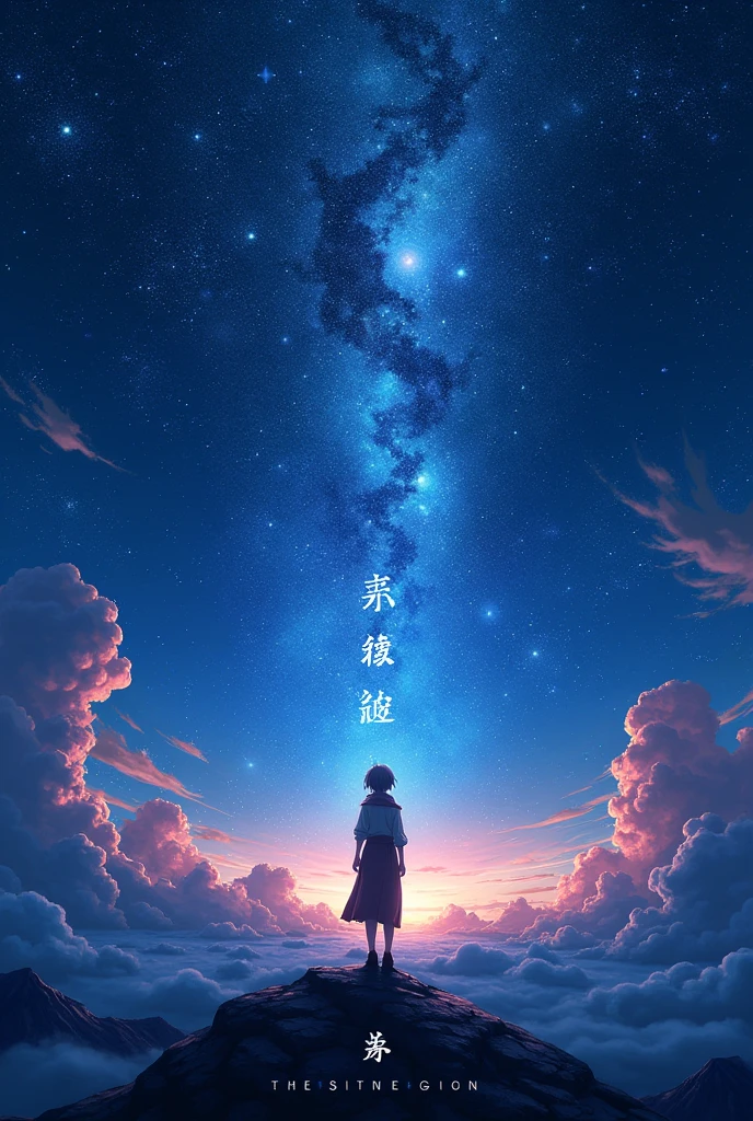 Make a 700 x 700 image with a star and sky setting with anime and the text Random Post a little big at the bottom with legendary lettering, do it like an advertising poster