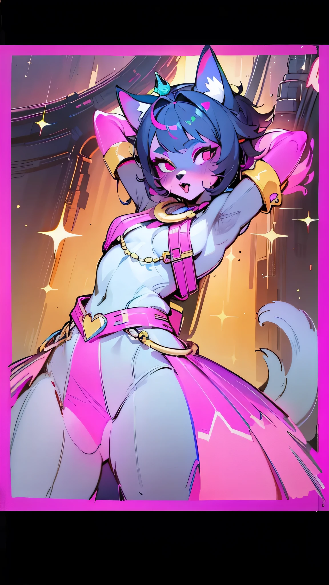 a cartoon picture of a cat with a pink dress and a crown, furry art!!!, commission on furaffinity, pov furry art, fursona furry art commission, very very beautiful furry art, female furry mini cute style, commission for high res, furaffinity commission, furry fursona, oc commission, fursona art, furry art, furry furaffinityHD, (Best Detail), (Best Quality), colorful, cyberpunk, neon, beautiful lights, purple reflections,